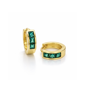 Gold And Green Cubic Hoop Earrings