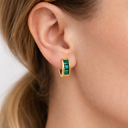 Gold And Green Cubic Hoop Earrings - Image 2
