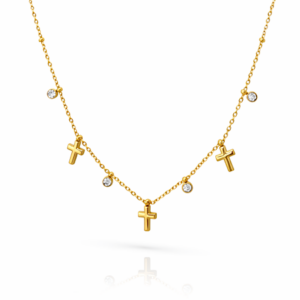 Gold Dangling Cross and Cubic Necklace